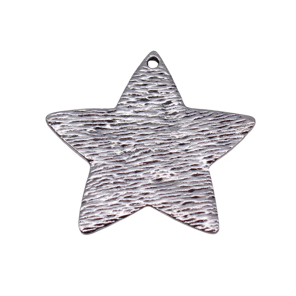 35x32mm 3.4g Antique Silver Zinc Alloy Scratched Wood Grain Star Charm Pendant for DIY Jewelry Making