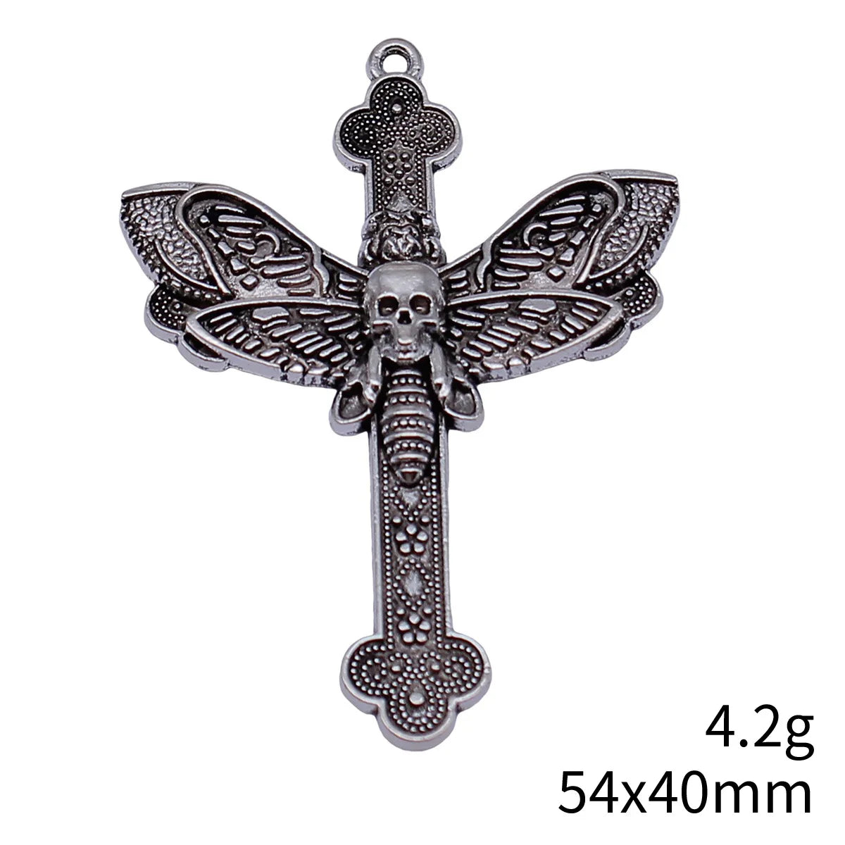 54x40mm 4.2g Antique Silver Zinc Alloy Skull Moth Cross Charm Pendant for DIY Gothic Jewelry Making