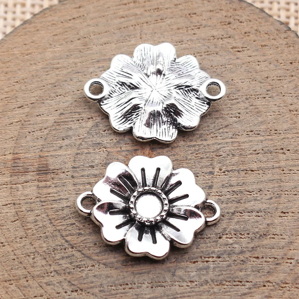 21x17mm 1.7g Antique Silver Zinc Alloy Flower Connector Charm Jewelry Findings for DIY Bracelet Making