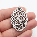 54x35mm 9g Antique Silver Zinc Alloy Hollow Filigree Flower Charm Pendant for DIY Necklace Making