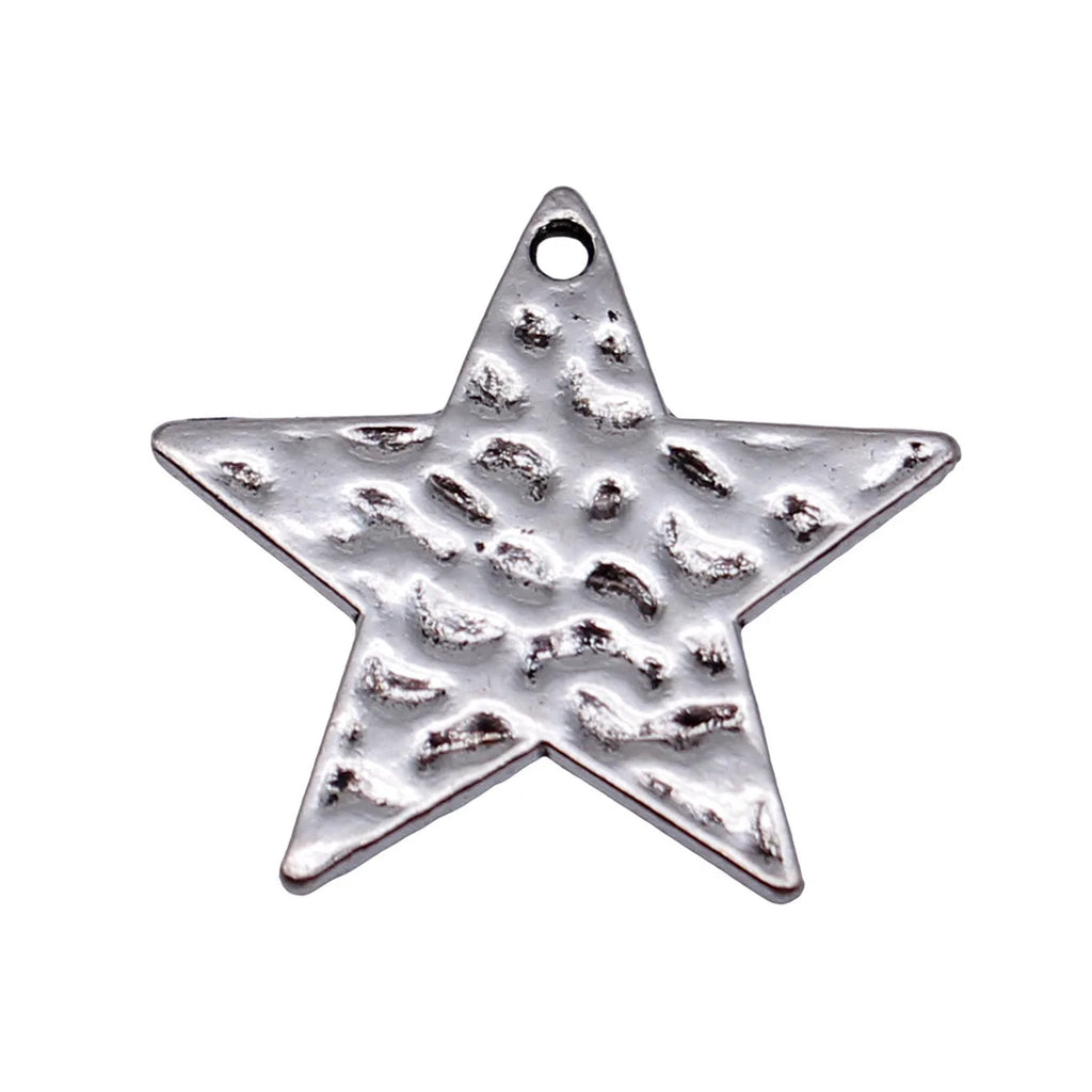 25x25mm 2.1g Antique Silver Zinc Alloy Hammered Five Point Star Charm Pendant for DIY Jewelry Making