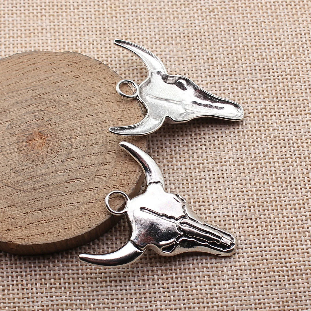 42x38mm 4.5g Multicolor Zinc Alloy Bull Skull Bull Head Charm Pendant for DIY Necklace Keychain Jewelry Making