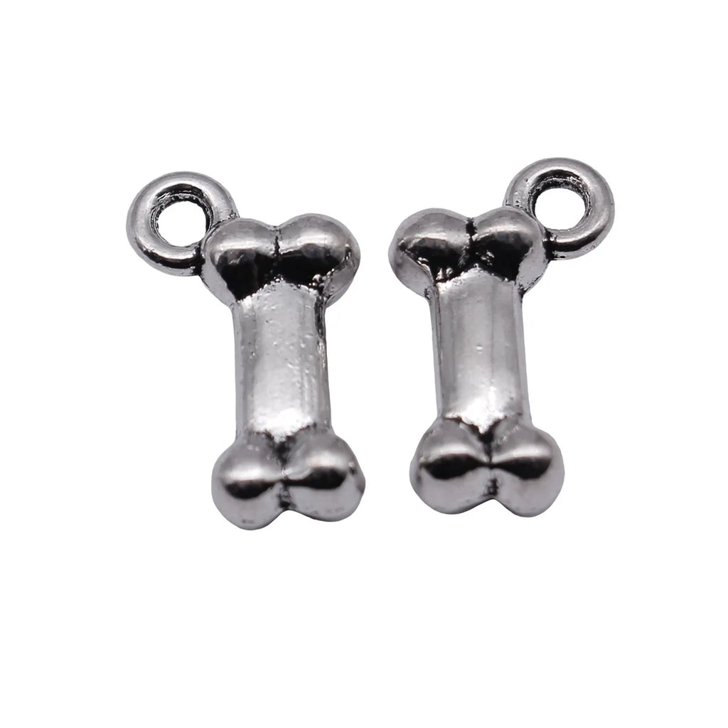 15x9x4.5mm 1.1g Antique Silver Zinc Alloy Bone Charm Pendant for DIY Pet Theme Jewelry Making
