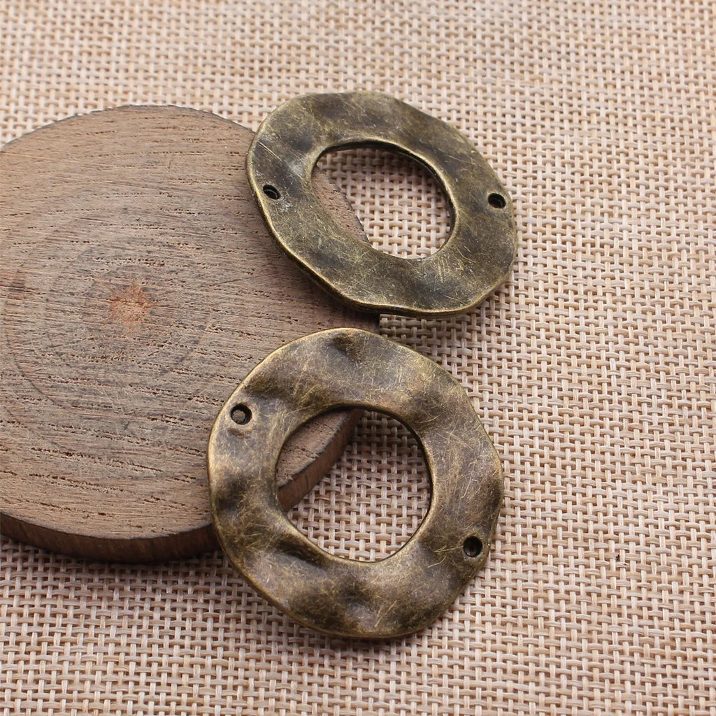 39x39mm 9.9g Antique Bronze Zinc Alloy Hammered Round Ring Connector Charm for DIY Jewelry Making