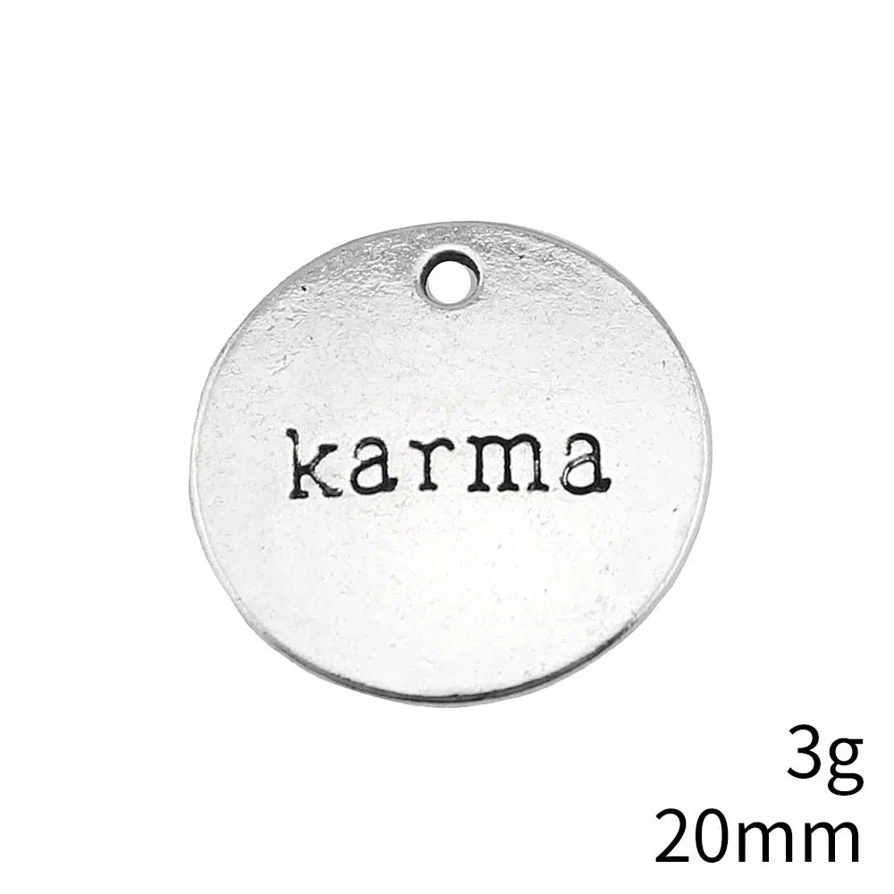 20x20mm 3g Multicolor Zinc Alloy karma Word Charm Pendant for DIY Necklace Bracelet Making