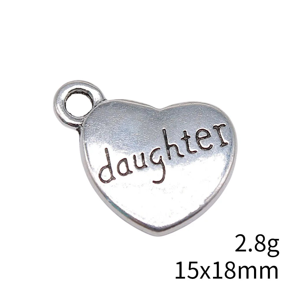15x18mm 2.8g Multicolor Zinc Alloy Daughter Heart Charm Pendant for DIY Family Jewelry Making