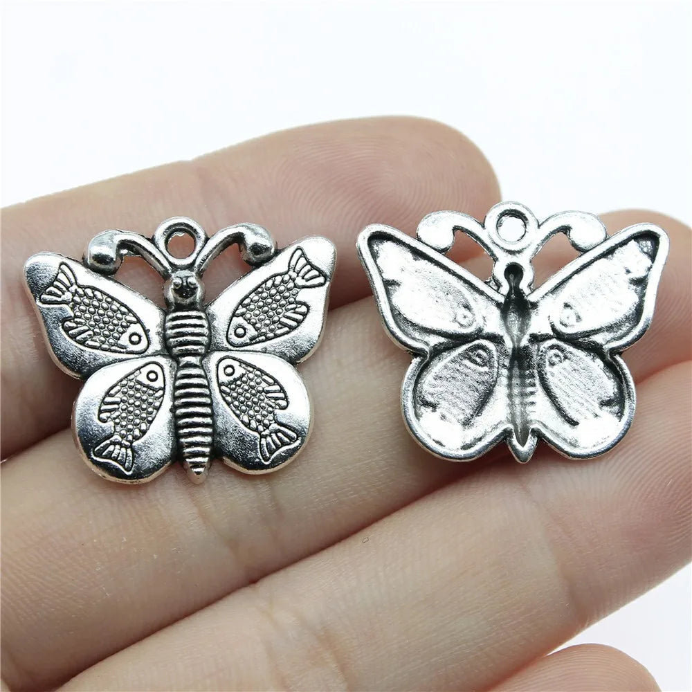 27x22mm 3.3g Antique Silver Zinc Alloy Fish Butterfly Charm Pendant for Bracelet Necklace DIY Making