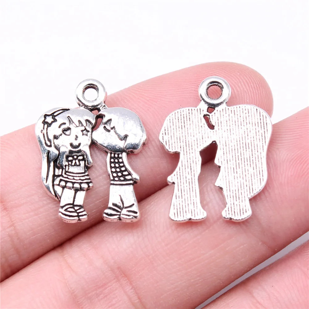 22x17mm 2.3g Antique Silver Zinc Alloy Couple Charm Pendant for DIY Necklace and Bracelet Jewelry Making