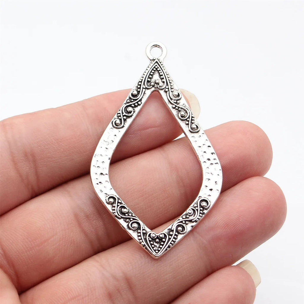 60x35mm 4.9g Multicolor Zinc Alloy Openwork Marquise Hammered Hollow Earring Charms for DIY Earrings