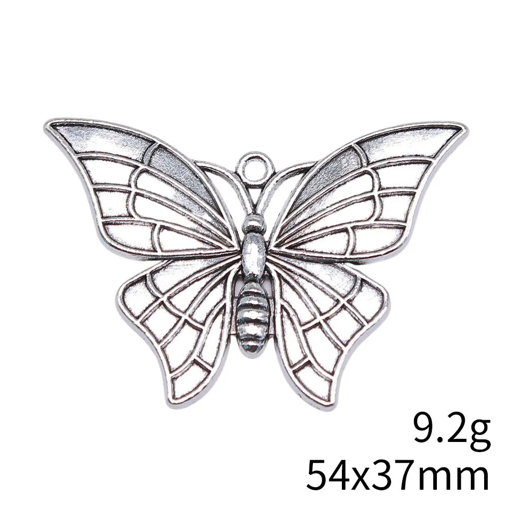 54x37mm 9.2g Antique Silver Zinc Alloy Butterfly Charm Pendant for DIY Statement Necklace Jewelry