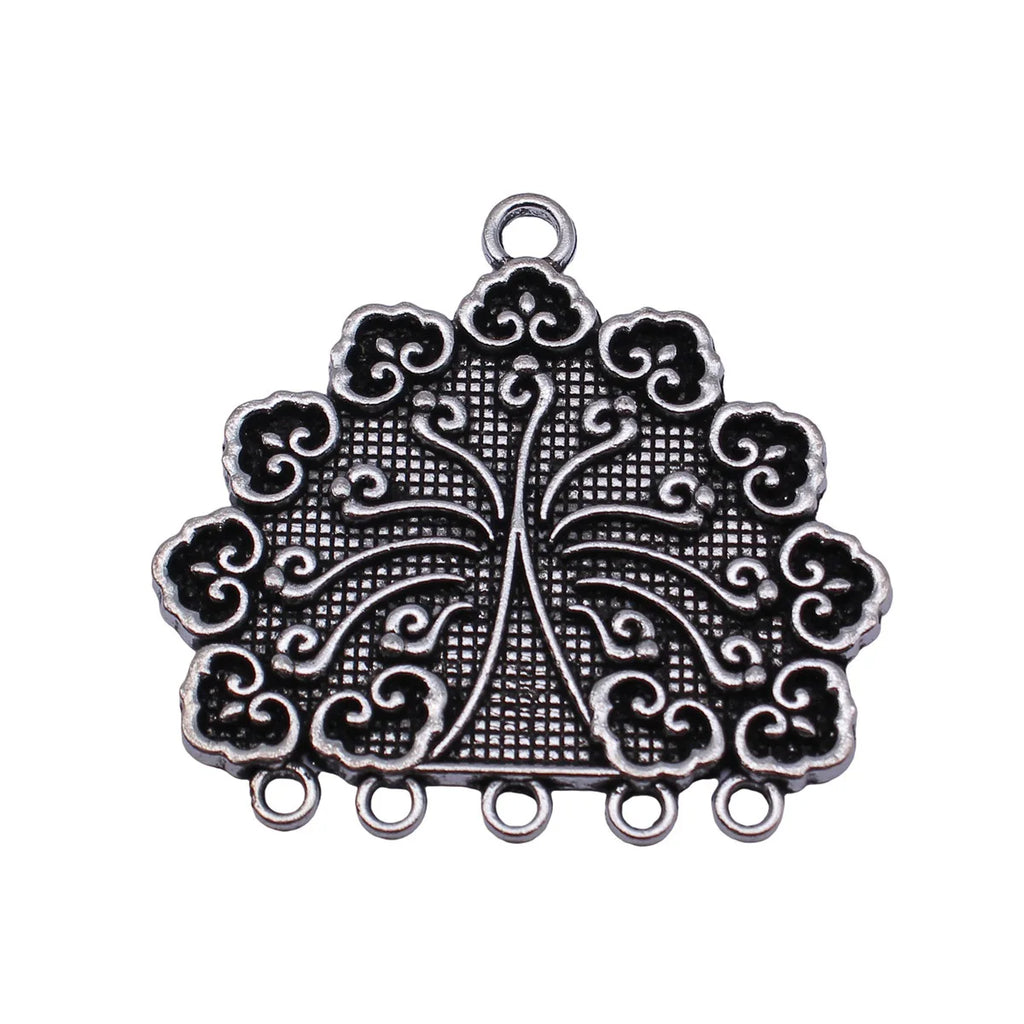56x53mm 15.6g Antique Silver Zinc Alloy Cloud Pattern Peacock Tail Connector Charm for DIY Earring Making