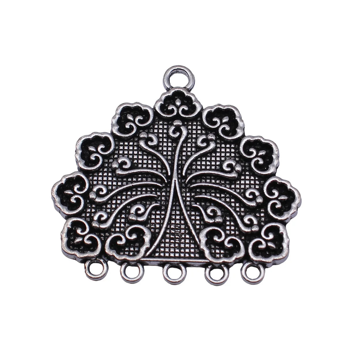 56x53mm 15.6g Antique Silver Zinc Alloy Cloud Pattern Peacock Tail Connector Charm for DIY Earring Making