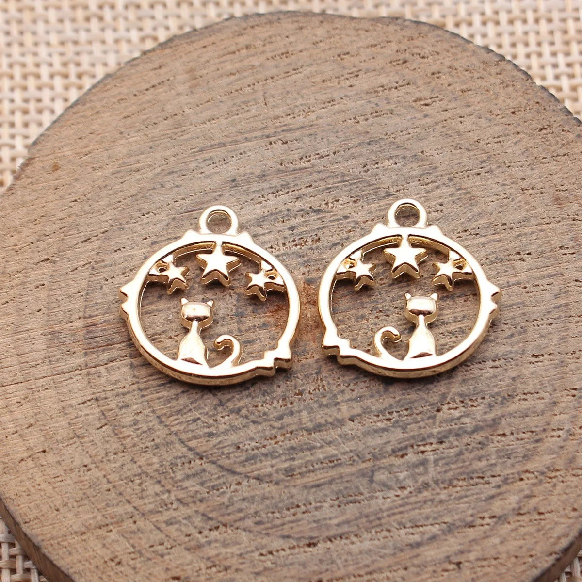18x17mm 1.3g Multicolor Zinc Alloy Hollow Cat Star Round Ring Charm Pendant for DIY Necklace Jewelry