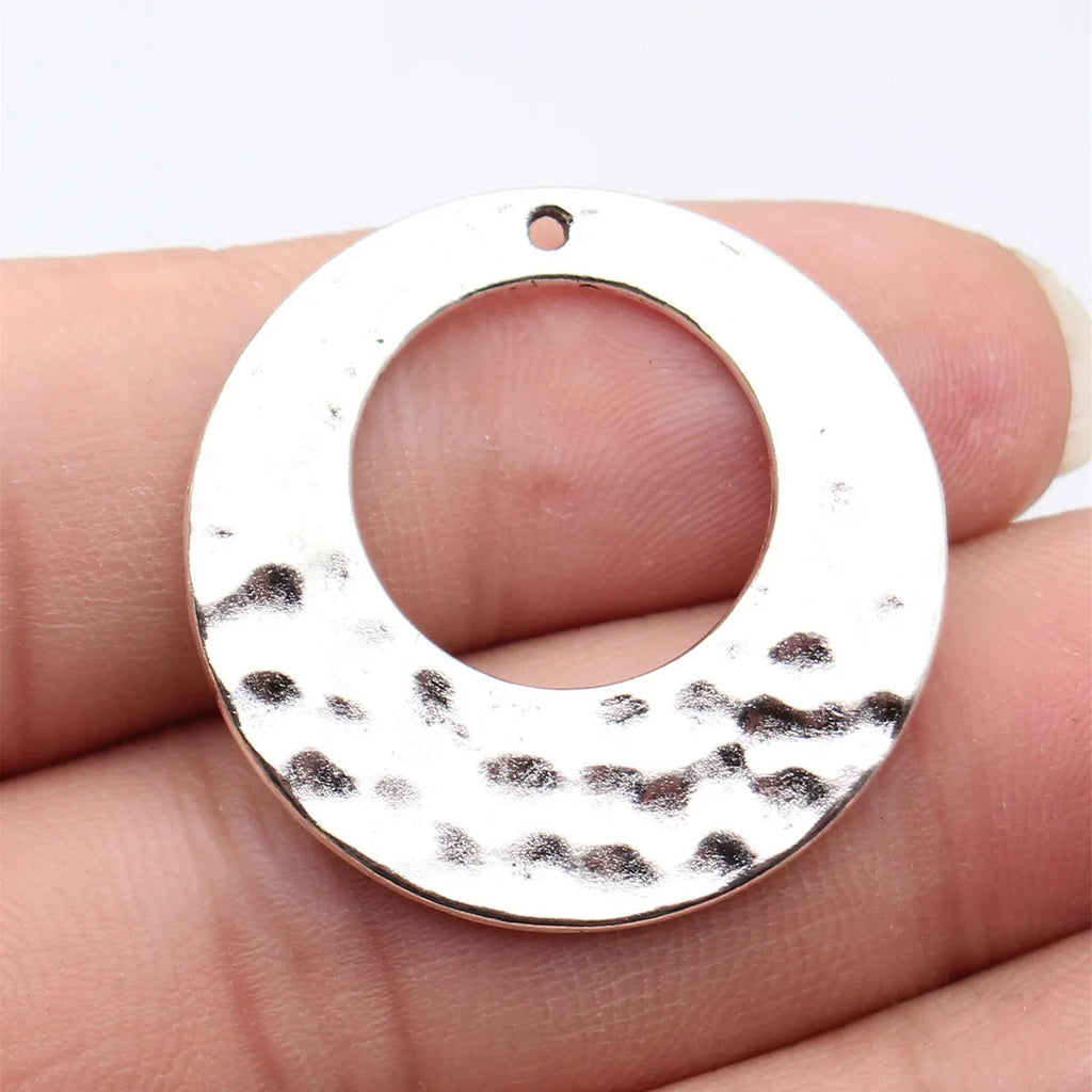 32x32mm 4.4g Multi-Color Zinc Alloy Hammered Round Ring Charm Pendant for DIY Necklace Jewelry