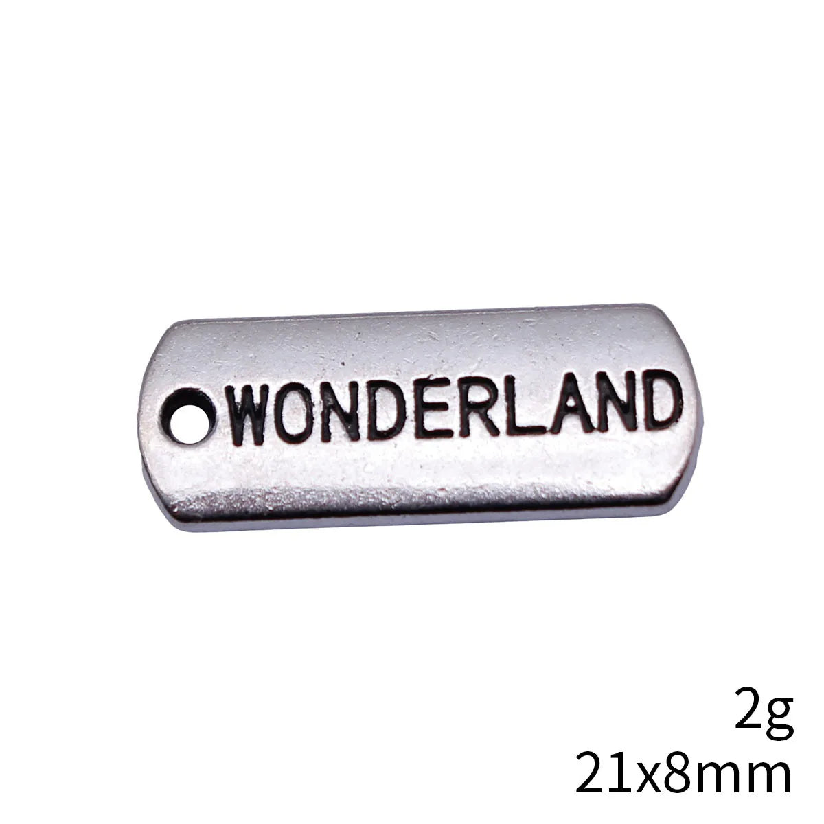 21x8mm 2g Antique Silver Zinc Alloy WONDERLAND Tag Charm Pendant for DIY Necklace Jewelry Making