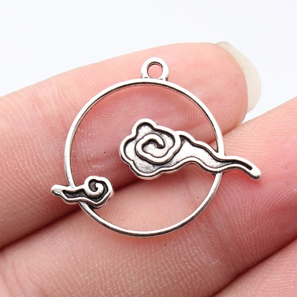 28x25mm 1.6g Antique Silver Zinc Alloy Chinese Auspicious Cloud Charm Pendant for Necklace Making