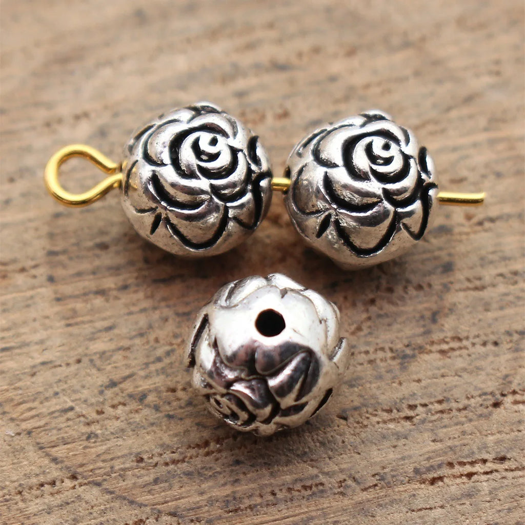 8x8x8mm 1.5g Antique Silver Tone Zinc Alloy Double-Sided Flower Pattern Spacer Beads for DIY Jewelry