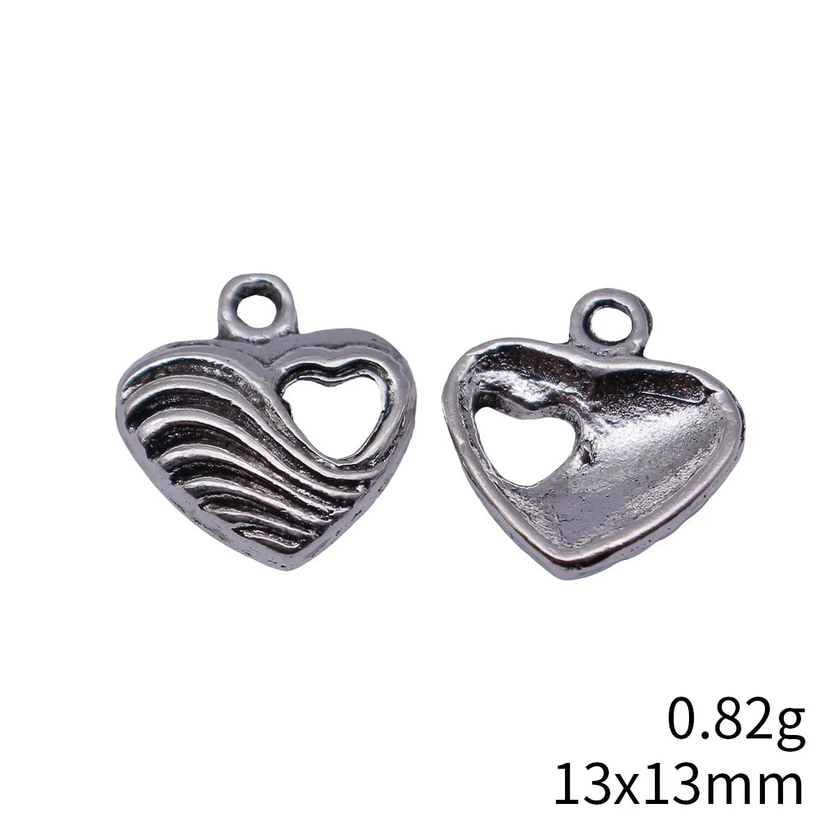 13x13mm 0.82g Antique Silver Tone Zinc Alloy Wavy Heart Charm Pendant for DIY Bracelet Making