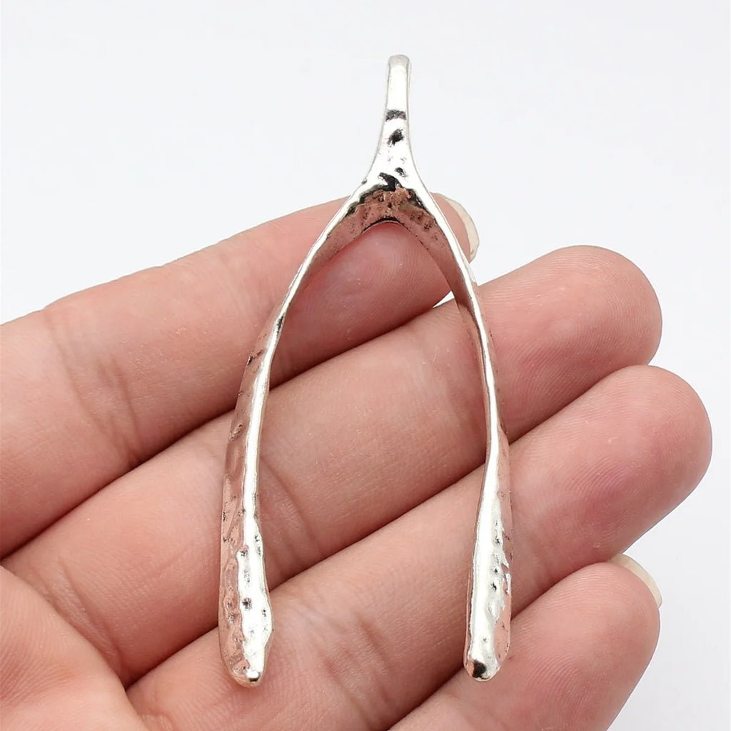 78x32mm 11g Multicolor Zinc Alloy Hammered Wishbone Charm Pendant for DIY Necklace Jewelry Making