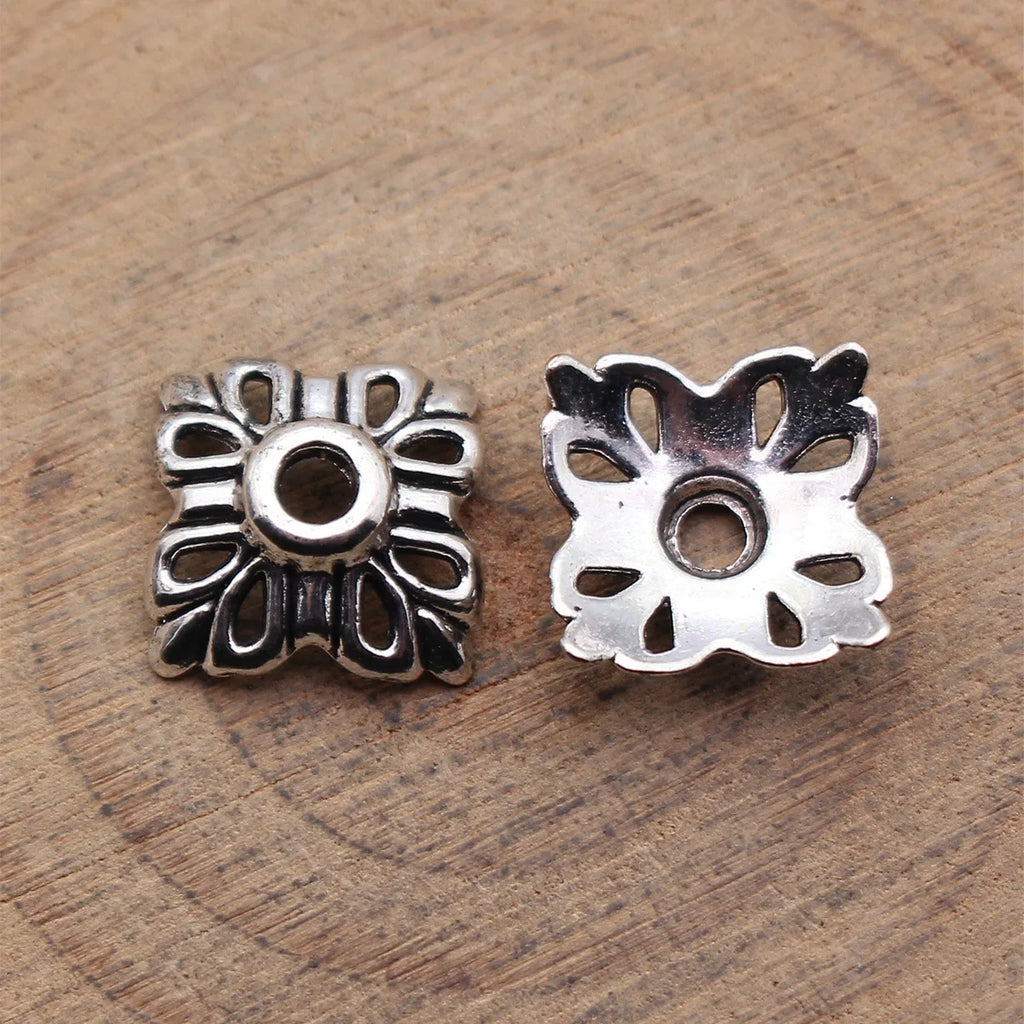 11x11x4.3mm 0.69g Antique Silver Zinc Alloy Flower Bead Caps for DIY Beaded Bracelet Necklace Making