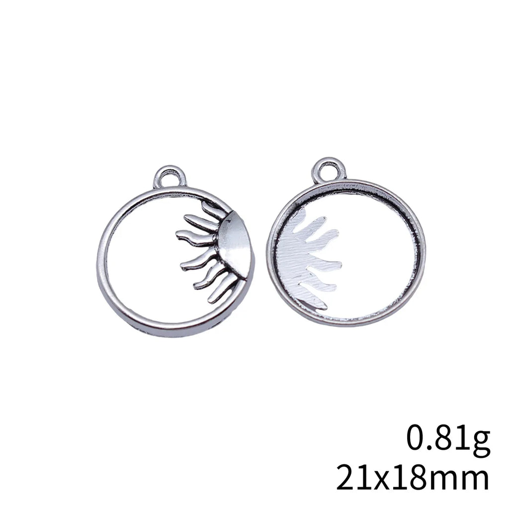 21x18mm 0.81g Antique Silver Zinc Alloy Sun Round Tag Charm Pendant for DIY Necklace Jewelry Making