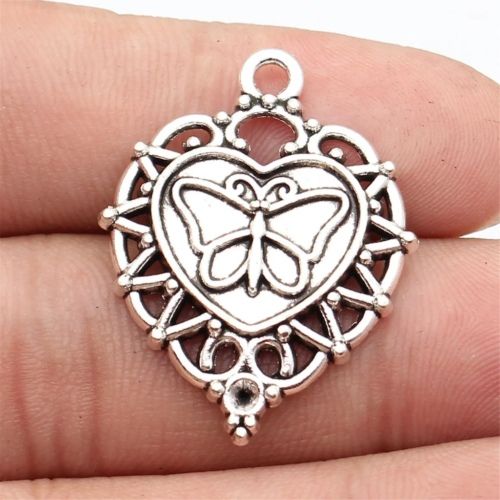 34x26mm 4g Antique Silver Zinc Alloy Heart Butterfly Charm Pendant for DIY Necklace Bracelet Making