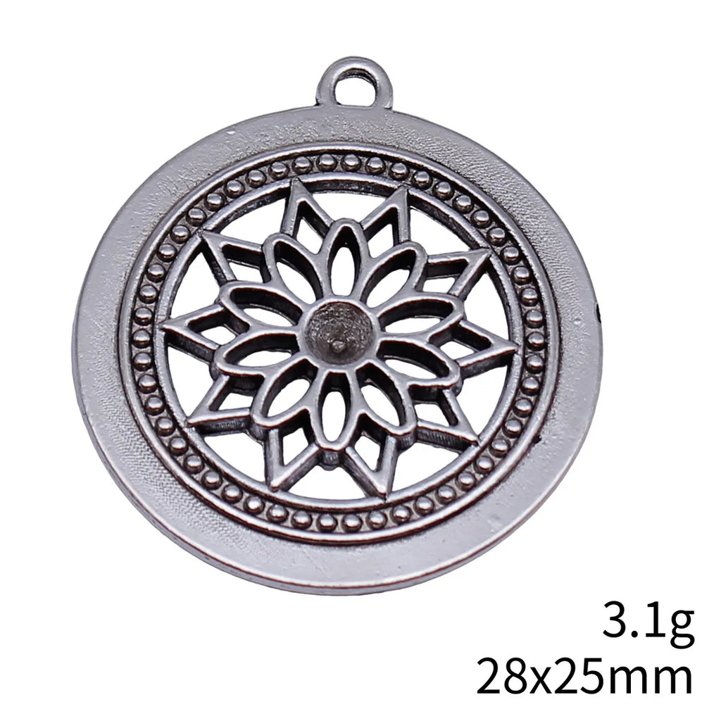 28x25mm 3.1g Antique Silver Zinc Alloy Round Flower Filigree Charm Pendant for DIY Jewelry Making