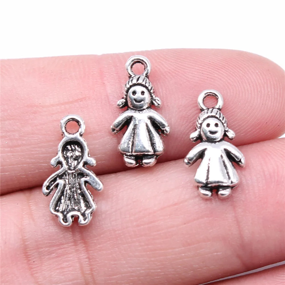 15x8mm 0.6g Antique Silver Zinc Alloy Little Girl Charm Pendant for Necklace Bracelet Making