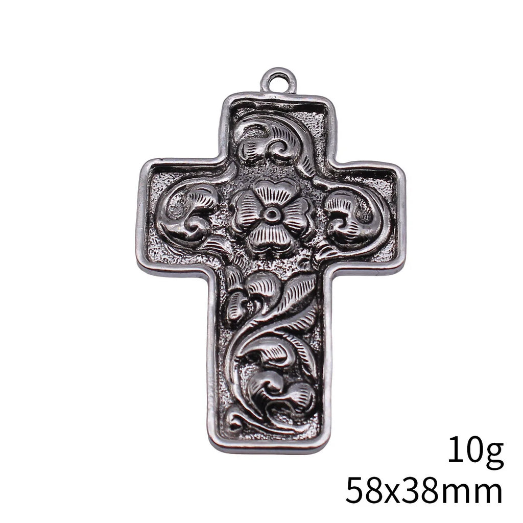58x38mm 10g Multicolor Zinc Alloy Flower Cross Charm Pendant for DIY Necklace Jewelry Making
