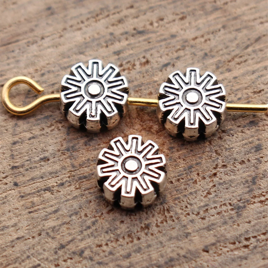 6x6x2.6mm 0.36g Antique Silver Zinc Alloy Gear Texture Spacer Beads Loose Metal Beads for DIY Bracelet Making