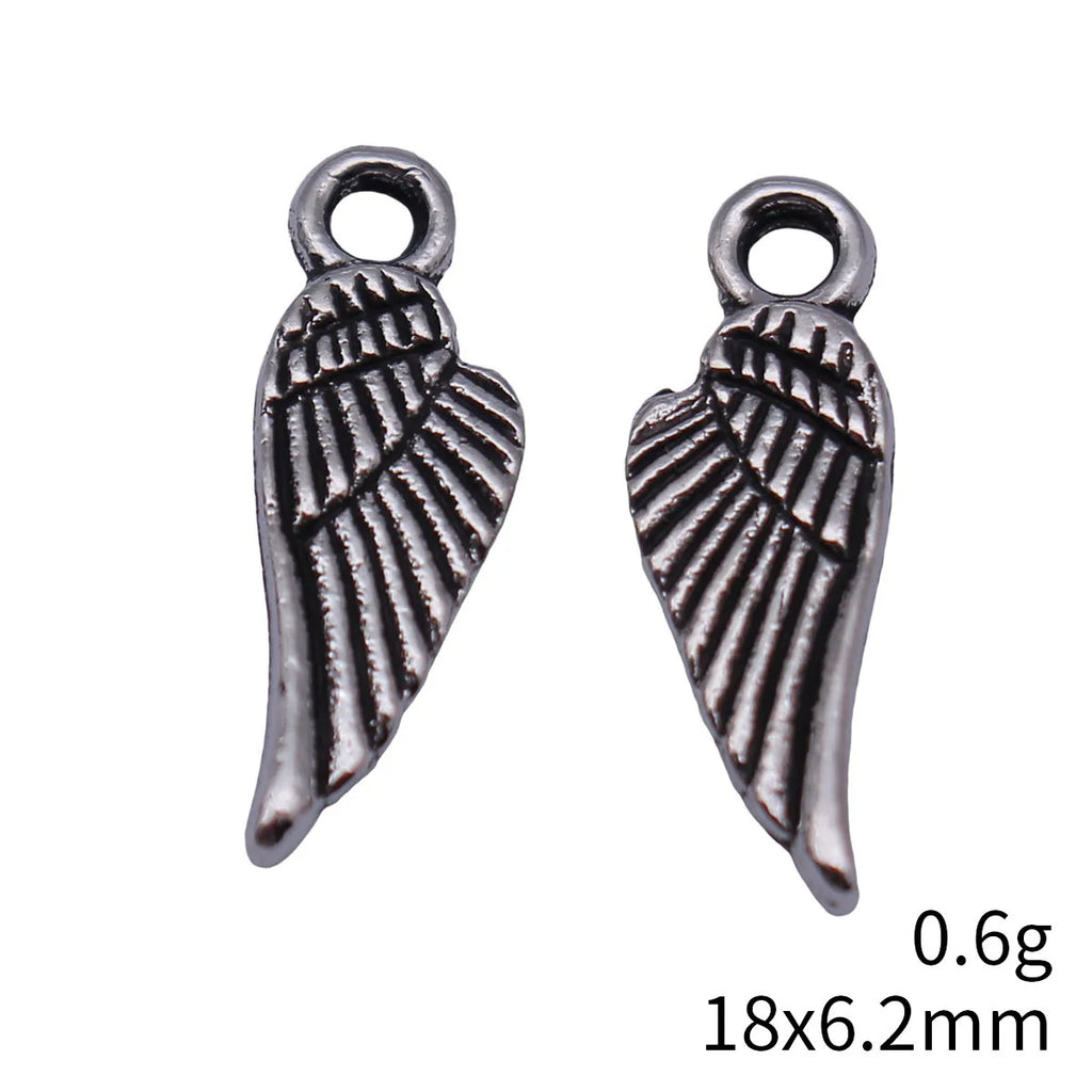 18x6.2mm 0.6g Oxidized Silver Tone Zinc Alloy Wing Double Sided Charm Pendant for DIY Bracelet Necklace