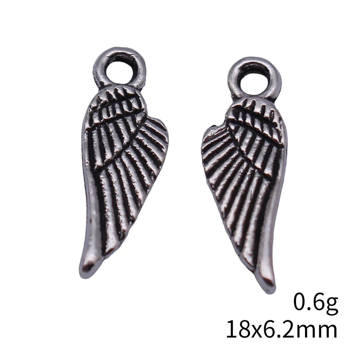 18x6.2mm 0.6g Oxidized Silver Tone Zinc Alloy Wing Double Sided Charm Pendant for DIY Bracelet Necklace