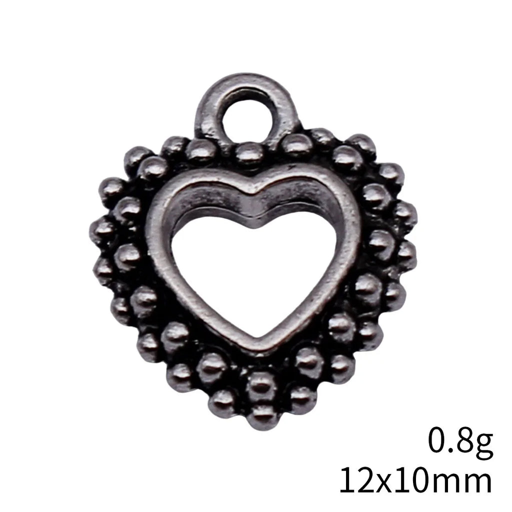 12x10mm 0.8g Antique Silver Zinc Alloy Double Sided Dotted Heart Charm Pendant for DIY Jewelry