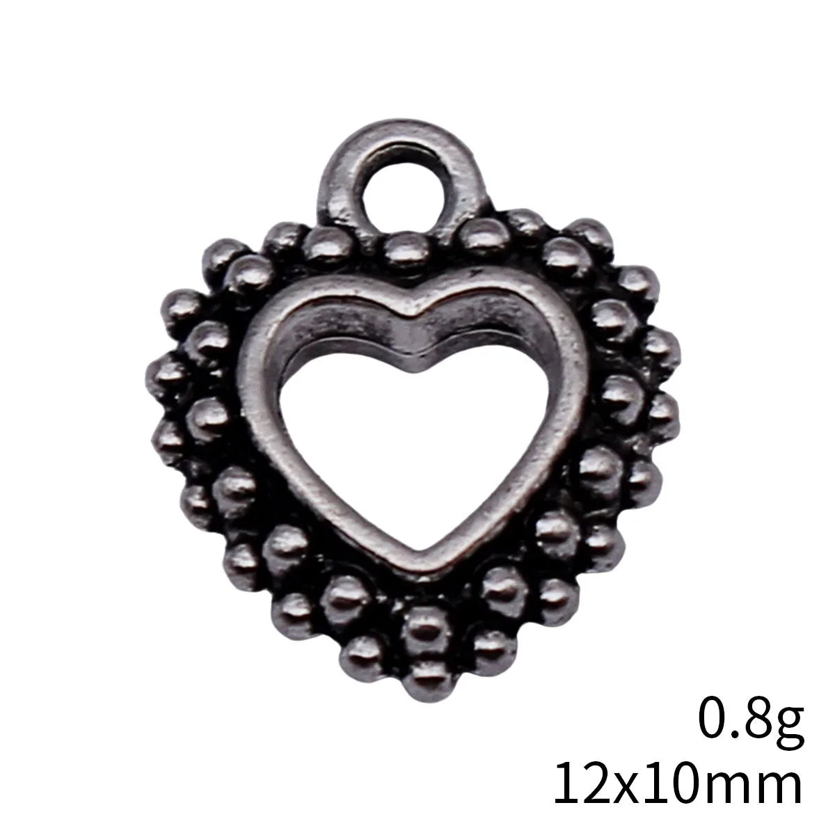 12x10mm 0.8g Antique Silver Zinc Alloy Double Sided Dotted Heart Charm Pendant for DIY Jewelry