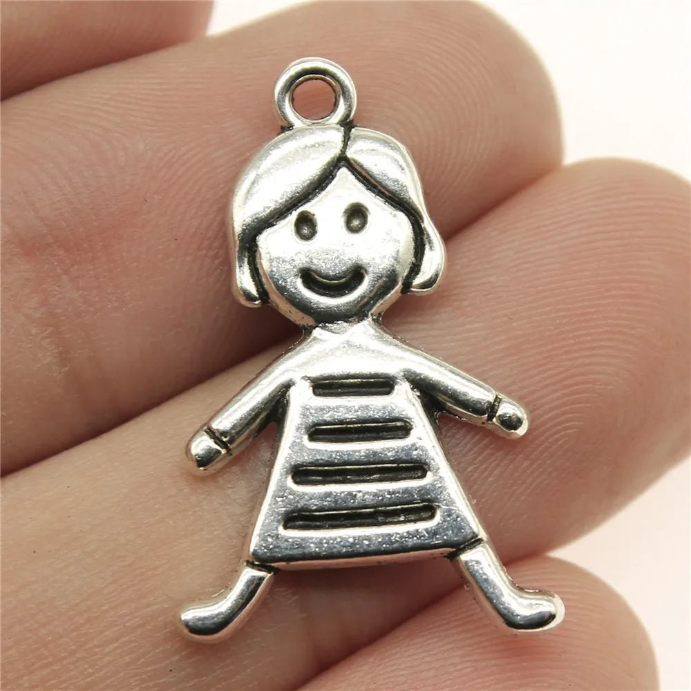 28x18mm 2.1g Antique Silver Zinc Alloy Little Girl Charm Pendant for Necklace Bracelet Making