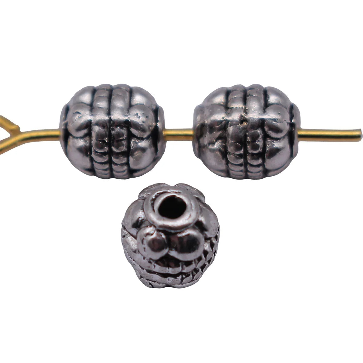 5.8x5.3x5.3mm 0.53g Antique Silver Tone Zinc Alloy Dotted Round Spacer Beads for DIY Bracelet Jewelry Making