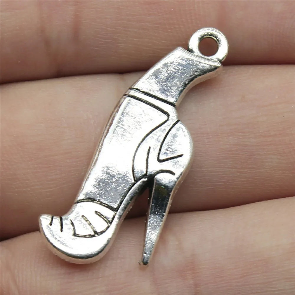 35x14mm 4.7g Antique Silver Zinc Alloy High Heel Boot Charm Pendant for DIY Necklace Jewelry Making