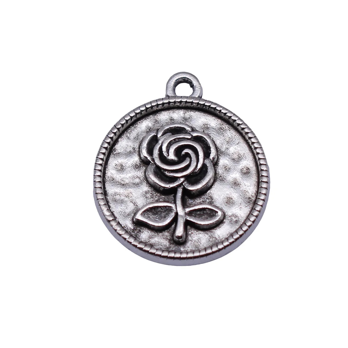 21x18mm 1.9g Antique Silver Zinc Alloy Round Rose Flower Charm Pendant for DIY Bracelet Necklace