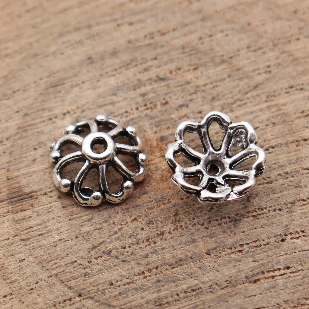 10x10x4.3mm 0.44g Antique Silver Zinc Alloy Spiral Flower Bead Caps for DIY Beaded Jewelry Making