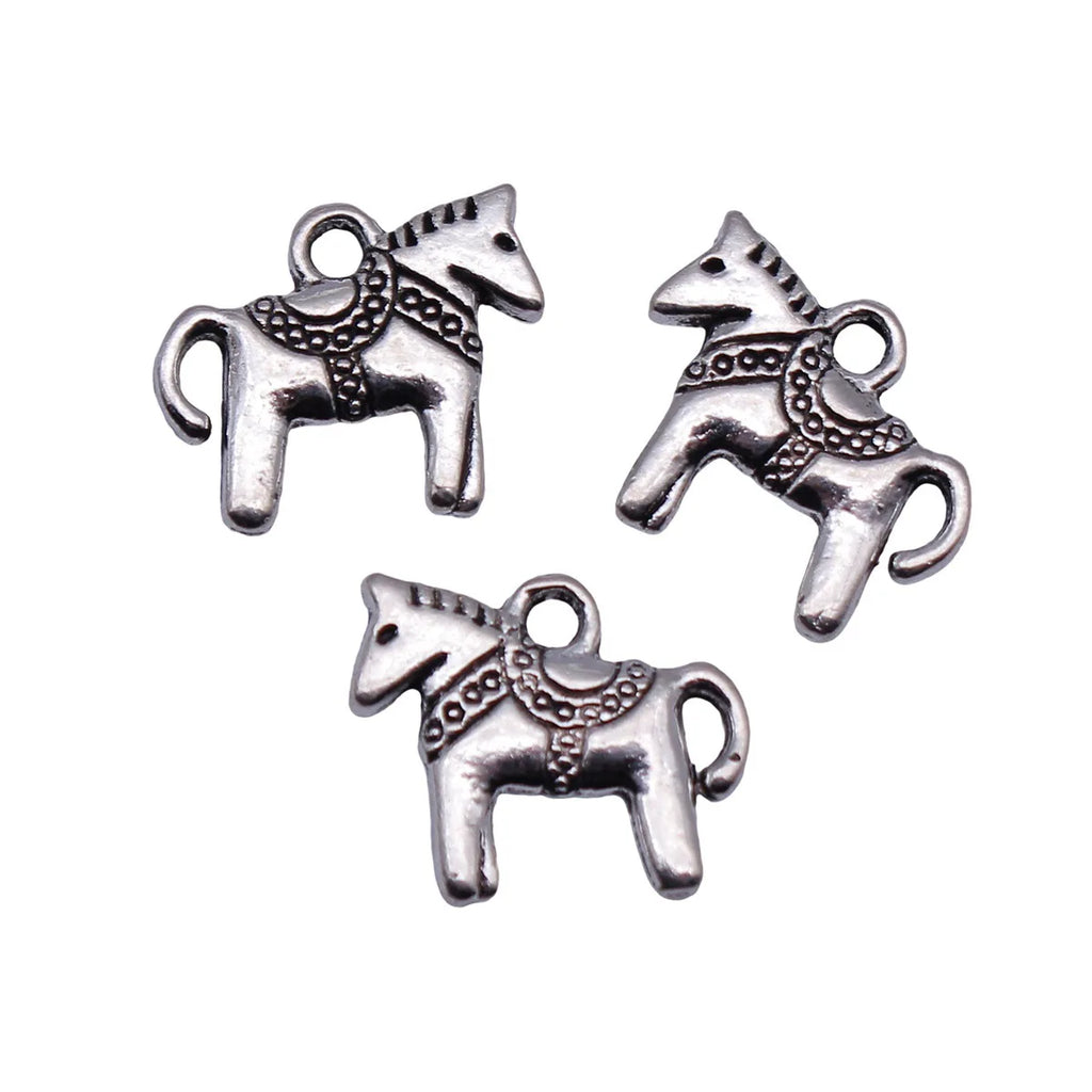 14x12mm 0.88g Antique Silver Zinc Alloy Double-Sided Pony Charm Pendant for DIY Necklace Bracelet Making