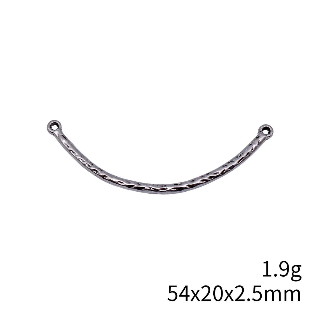 54x20x2.5mm 1.9g Antique Silver Zinc Alloy Hammered Curved Long Bar Connector Charm for DIY Jewelry Making