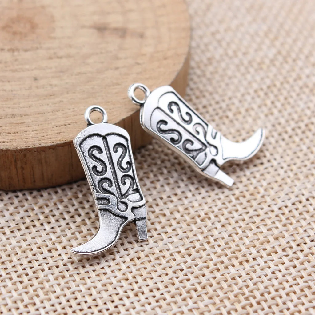 25x16mm 1.7g Antique Silver Zinc Alloy Western Cowboy Boot Charm Pendant for DIY Necklace Bracelet Jewelry
