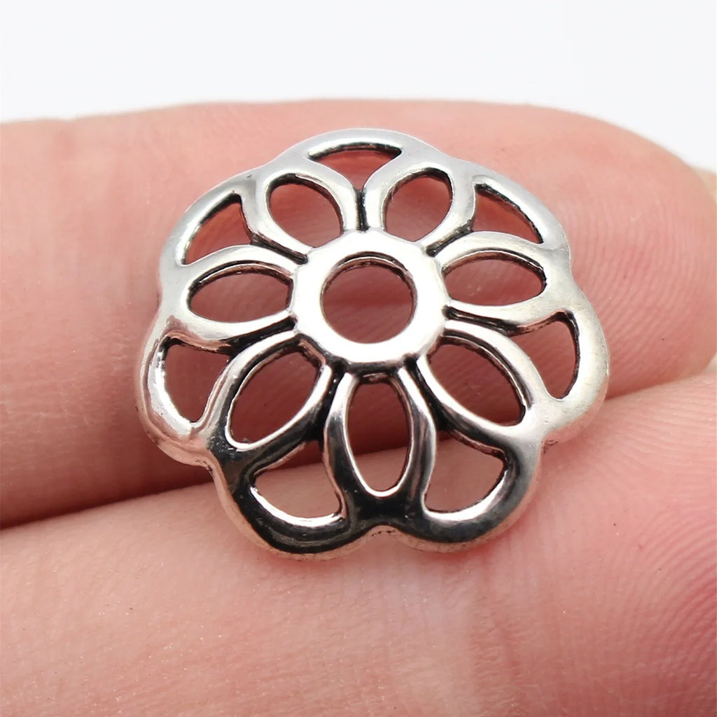 20x20x5.4mm 1.5g Antique Silver Zinc Alloy Hollow Flower Bead Cap Spacer Findings for DIY Jewelry Making