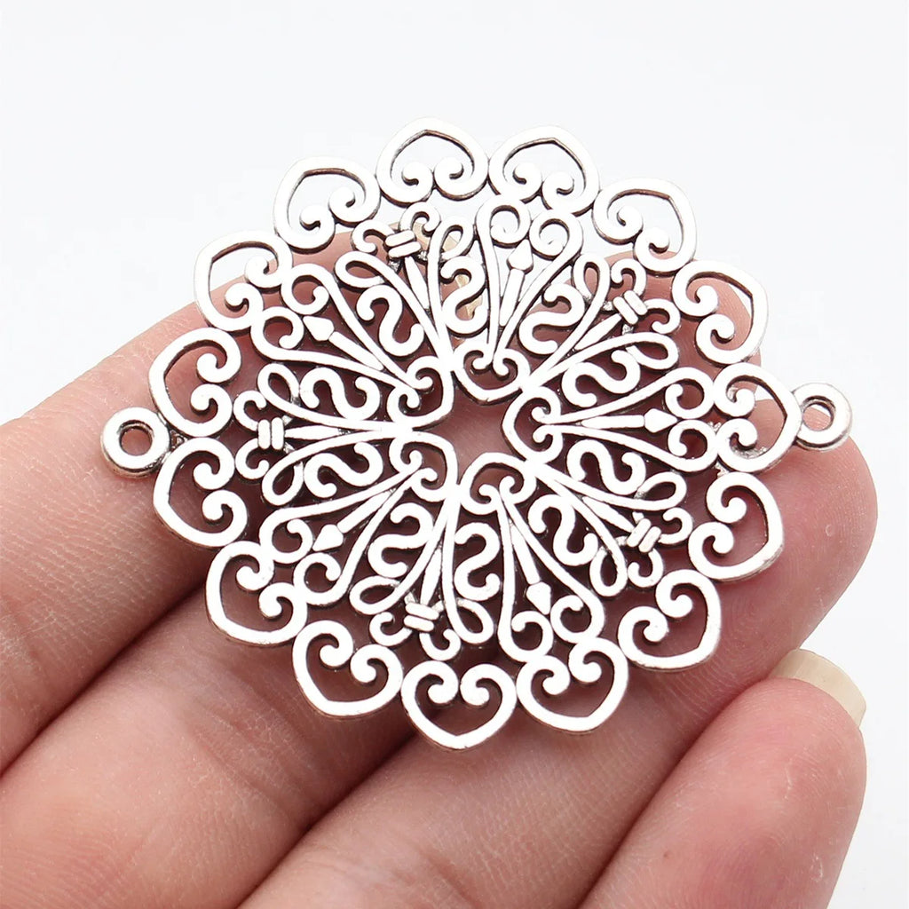 59x52mm 12.4g Multicolor Zinc Alloy Hollow Flower Filigree Connector Charm for DIY Jewelry Making