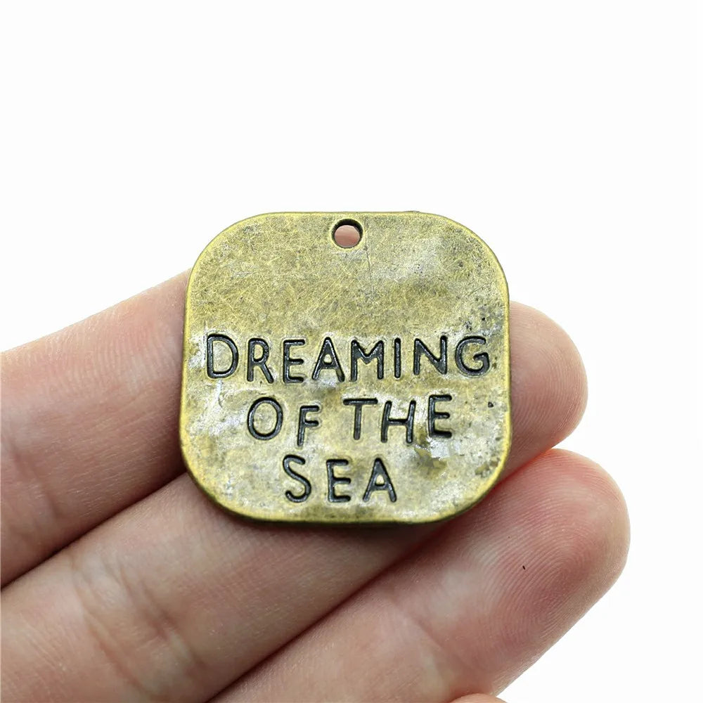 30x30mm 4.7g Antique Bronze Zinc Alloy Dreaming of the Sea Charm Pendant for DIY Necklace Making