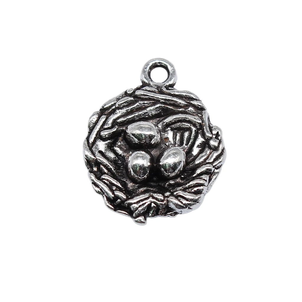 19x15mm 2.4g Antique Silver Zinc Alloy Bird Nest Egg Charm Pendant for DIY Necklace Bracelet Making