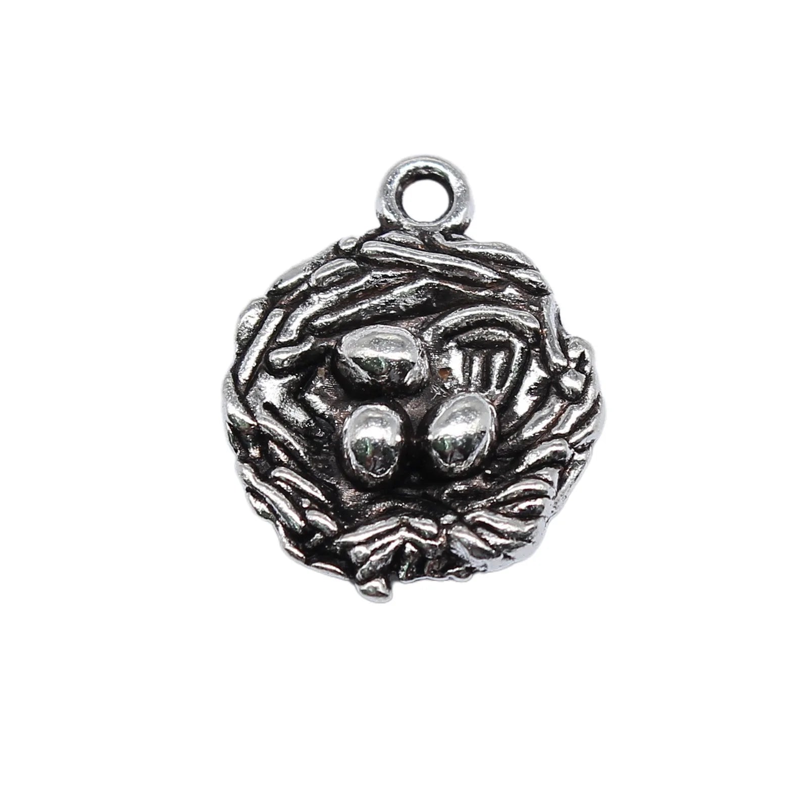 19x15mm 2.4g Antique Silver Zinc Alloy Bird Nest Egg Charm Pendant for DIY Necklace Bracelet Making