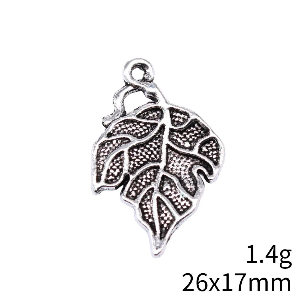 26x17mm 1.4g Antique Silver Zinc Alloy Leaf Charm Pendant for DIY Necklace Bracelet Jewelry Making