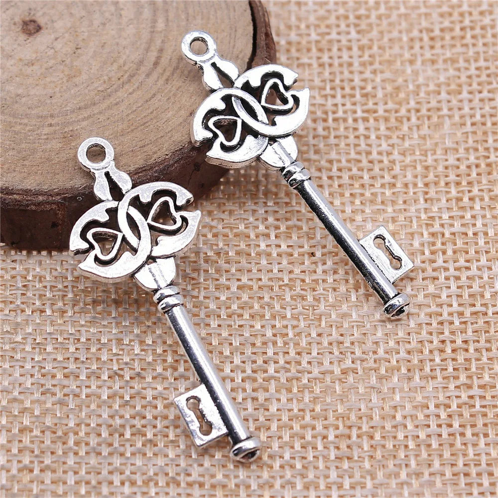 17x45mm 2.4g Antique Silver Zinc Alloy Key Charm Pendant for DIY Necklace Bracelet Jewelry Making