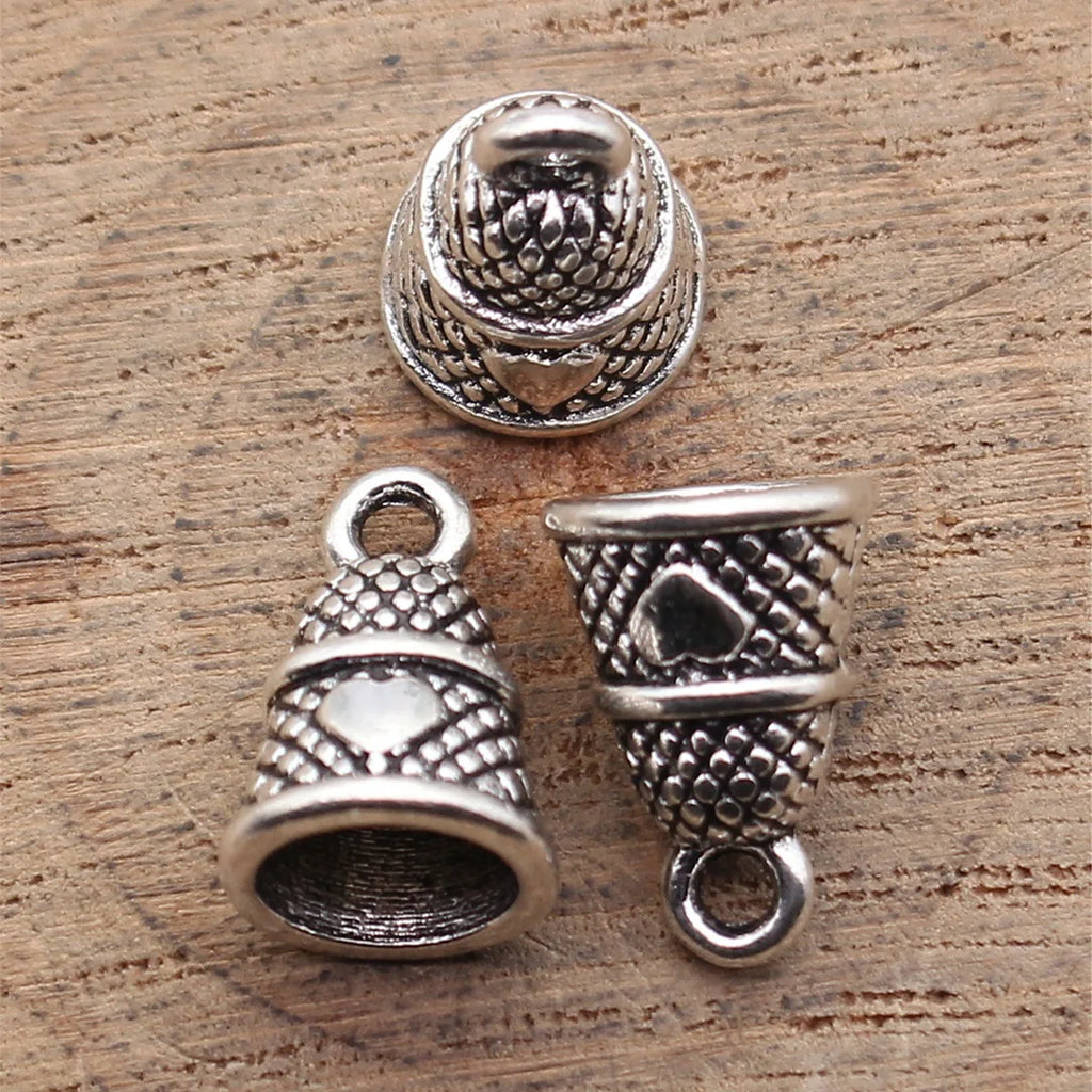 13x9.6x7.6mm 1.3g Antique Silver Zinc Alloy Heart Pattern Tassel Cap Findings for DIY Pendant Jewelry Making